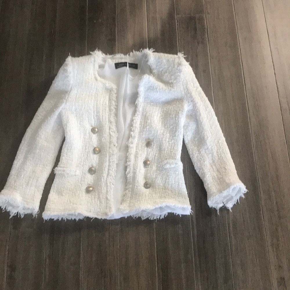 Zara white tweed blazer